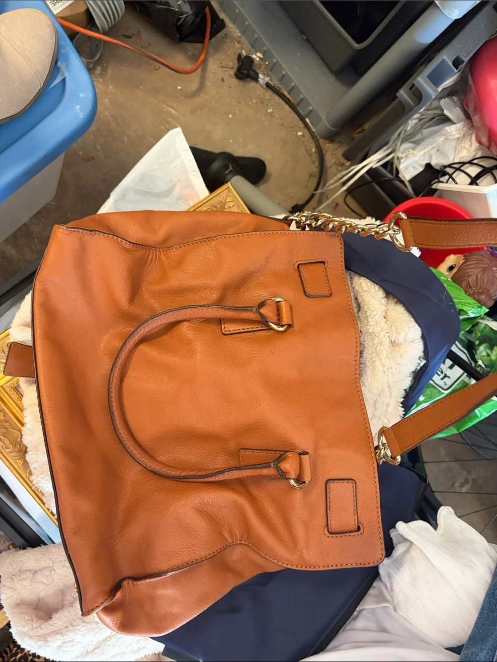 Michael Kors Cognac Leather Shoulder Tote with Gold Hardware